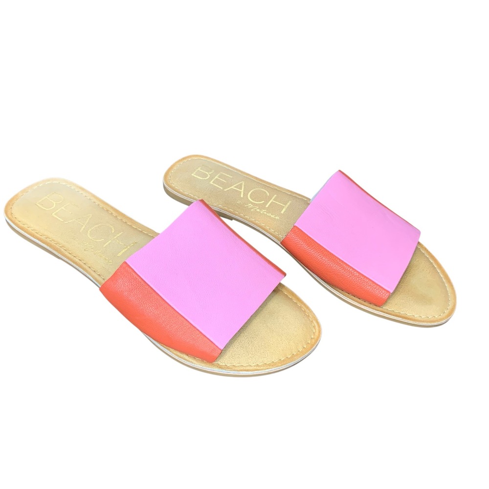 Beach by Matisse Bonfire orange and pink leather banded Slip on sandal. Size 10